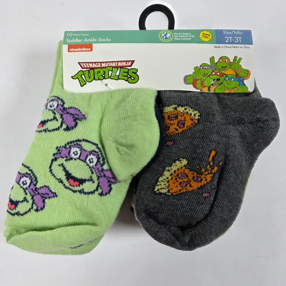Toddler Ankle Socks 10 Pack Nickelodeon Teenage Mutant Ninja Turtles Size 2T-3T